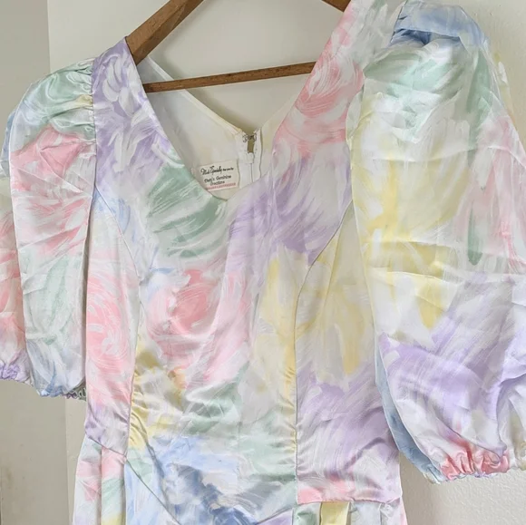 Handmade OOAK Vintage Floral Pastel Impressionist Maxi Dress - Picture 4 of 15